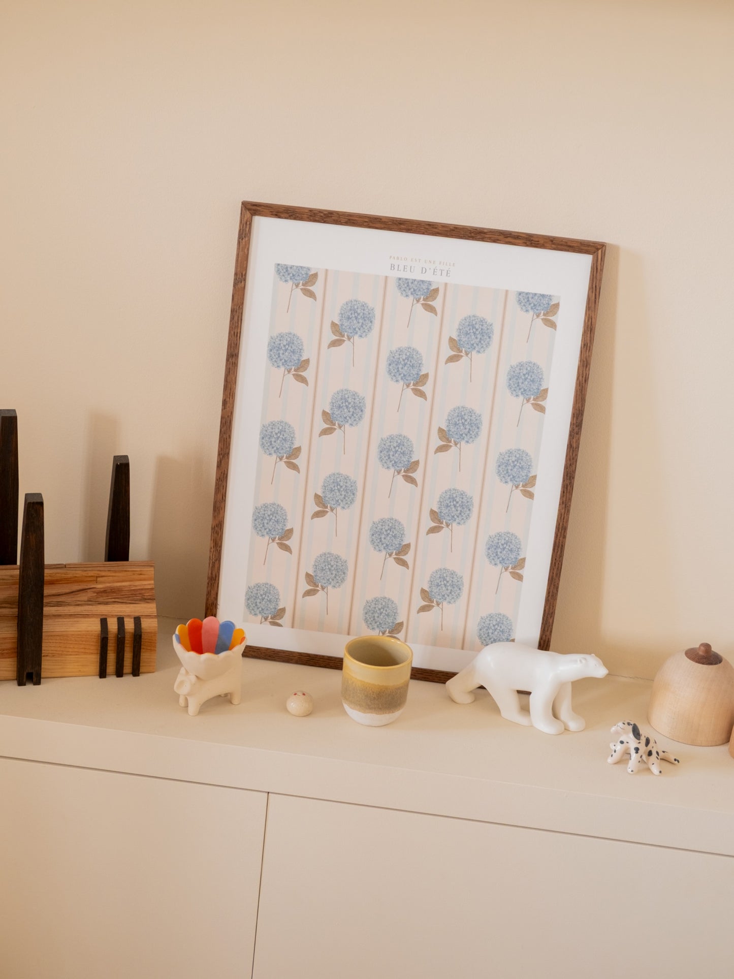 Affiche hortensias bleus Bleu d'été – illustration florale décoration bretonne