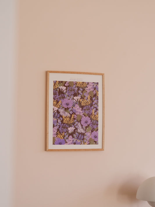 Affiche florale A3 fleurs bleues