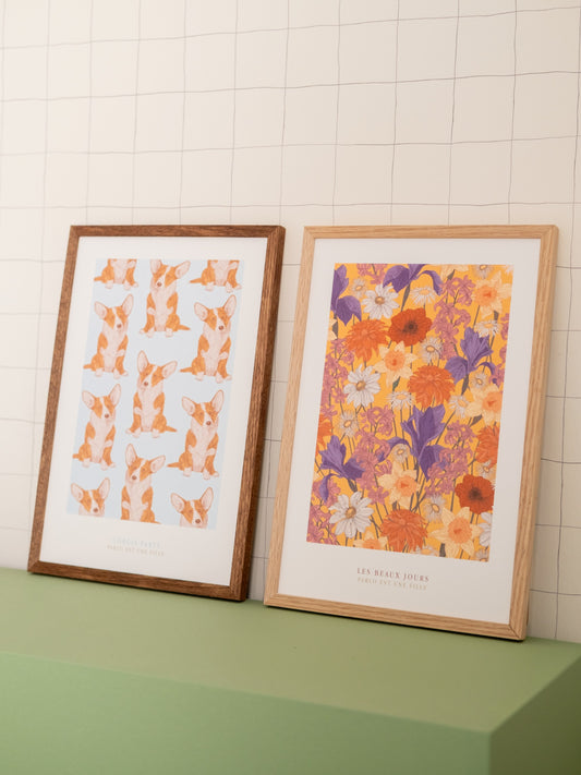 Affiche Les Beaux Jours encadrée – illustration florale colorée décoration murale – Pablo est une fille