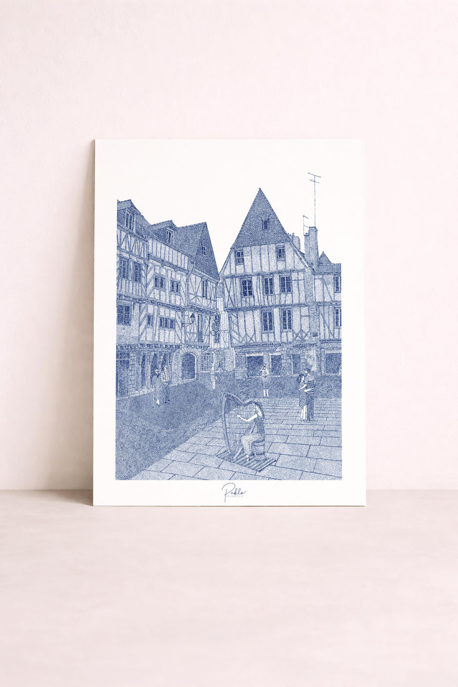 Sérigraphie Vannes – Bretagne - Place Saint-Pierre, tirage limité bleu| Pablo est une fille