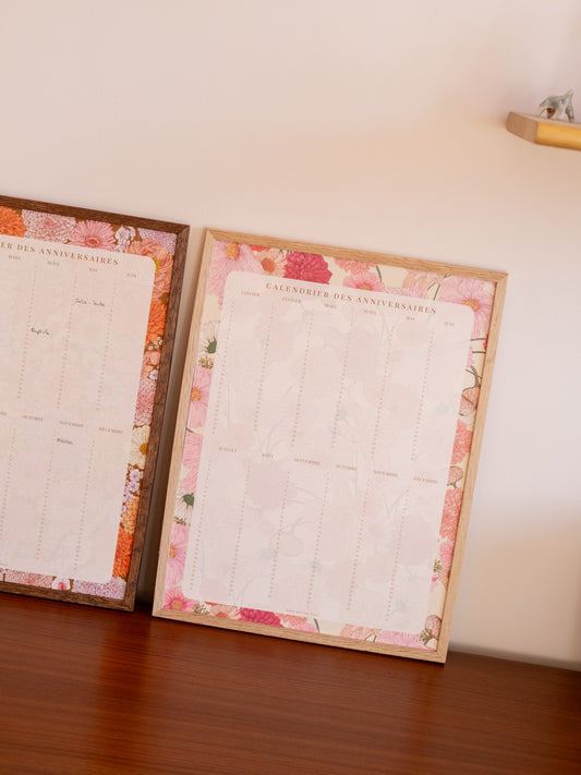 Calendrier des anniversaires motif floral