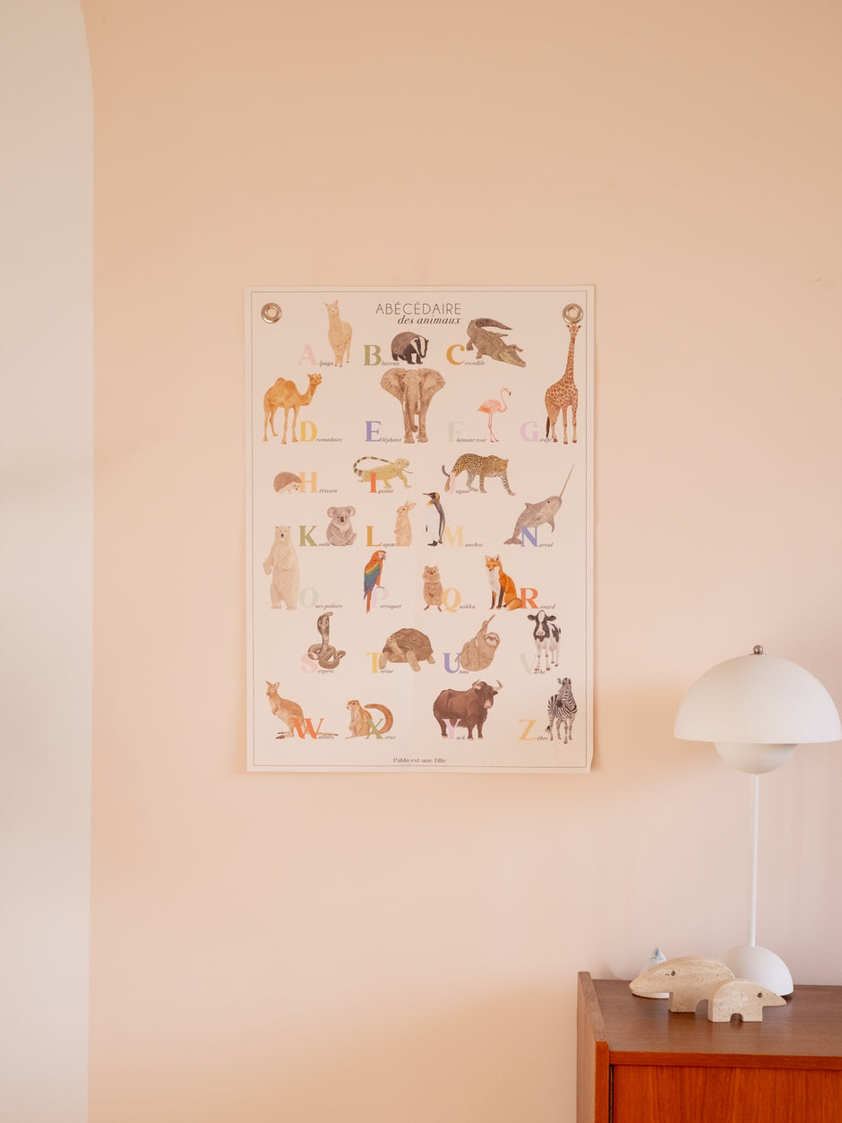 Toile abécédaire des animaux suspendue – décoration murale chambre bébé enfant