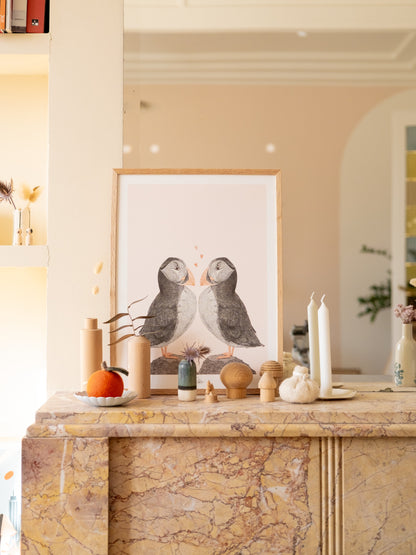 Affiche 30x40cm duo de macareux amoureux