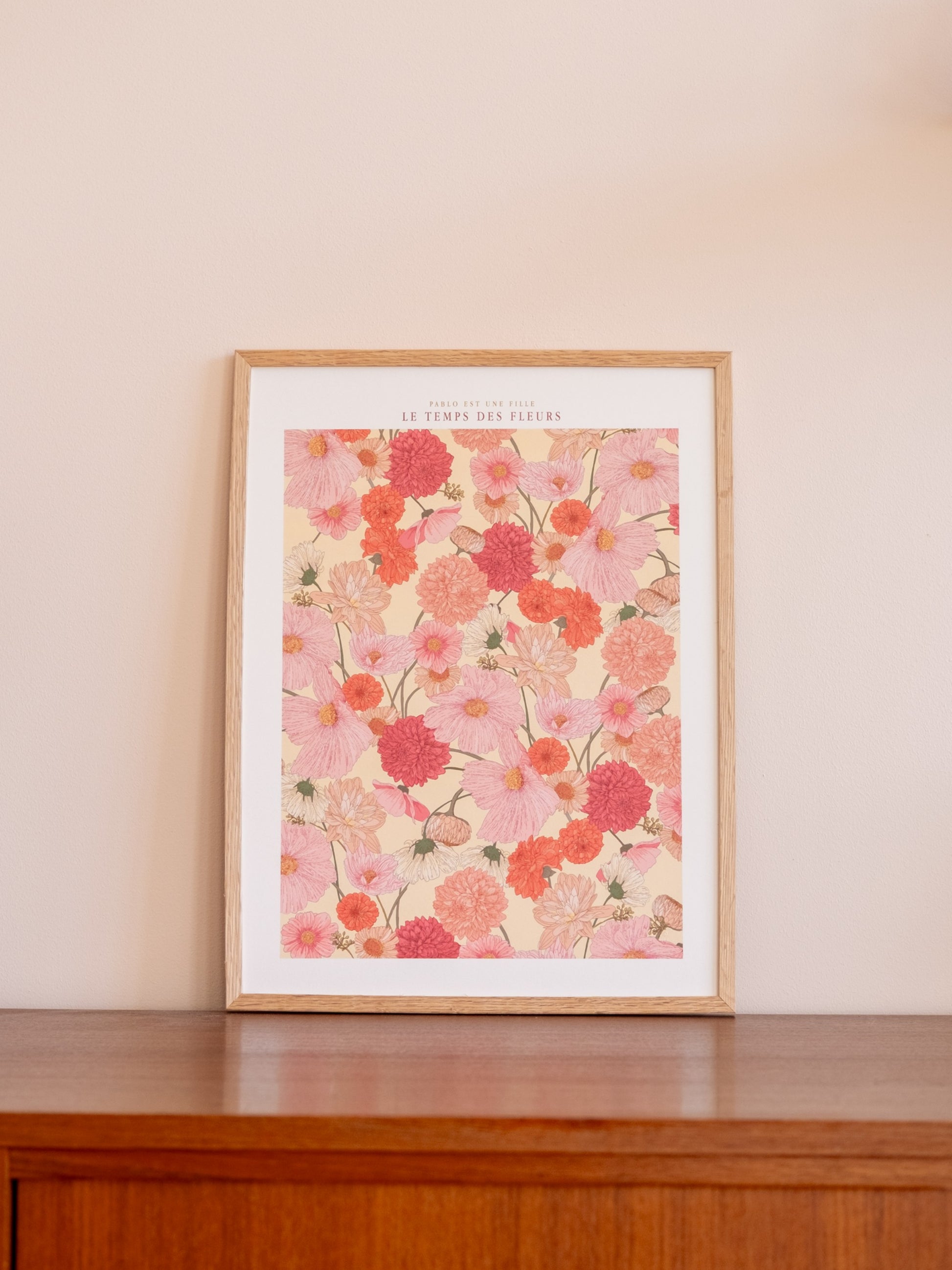 Affiche florale décorative fleurs roses