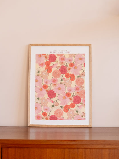 Affiche florale décorative fleurs roses