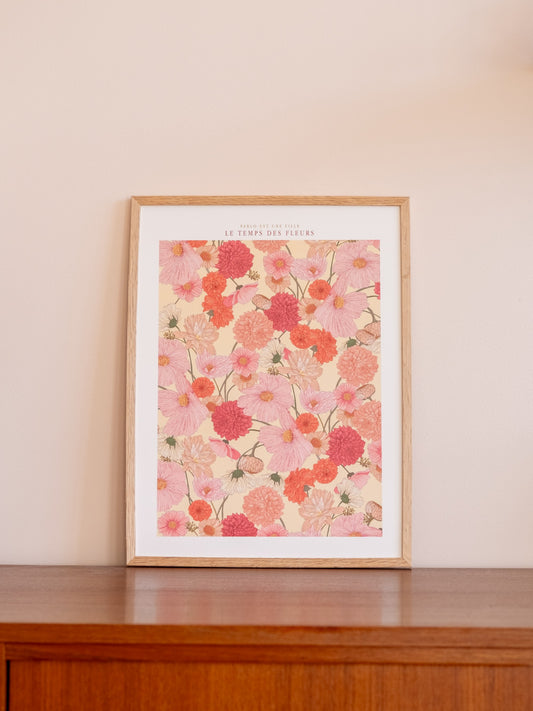 Affiche florale décorative fleurs roses