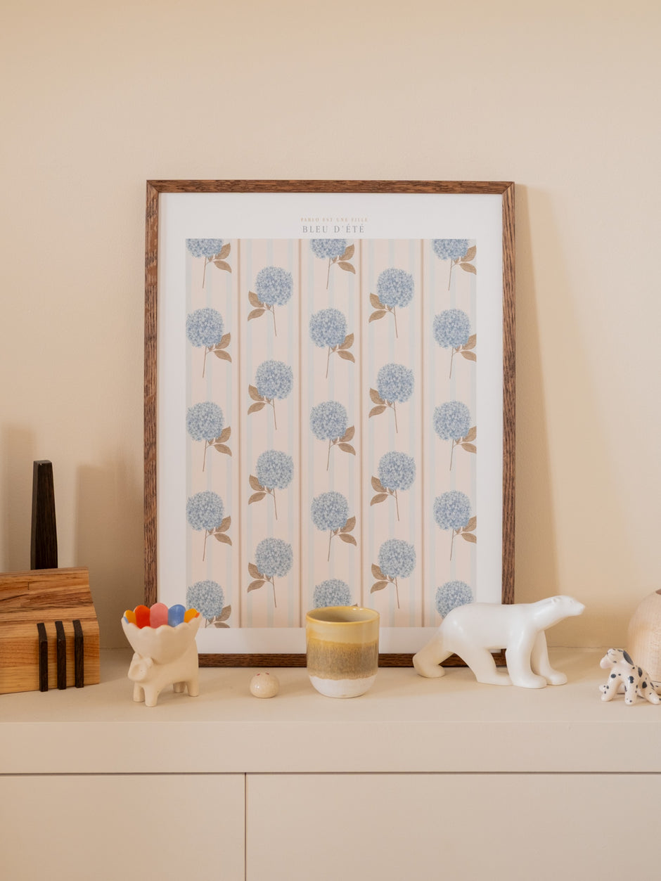 Affiche hortensias bleus Bleu d'été – décoration murale bretonne bord de mer | Pablo est une fill