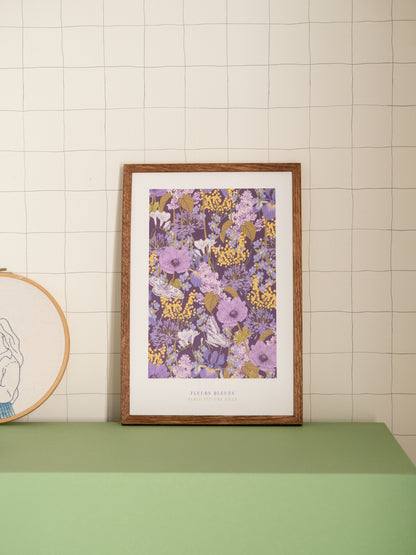 Affiche fleurs bleues décoration murale