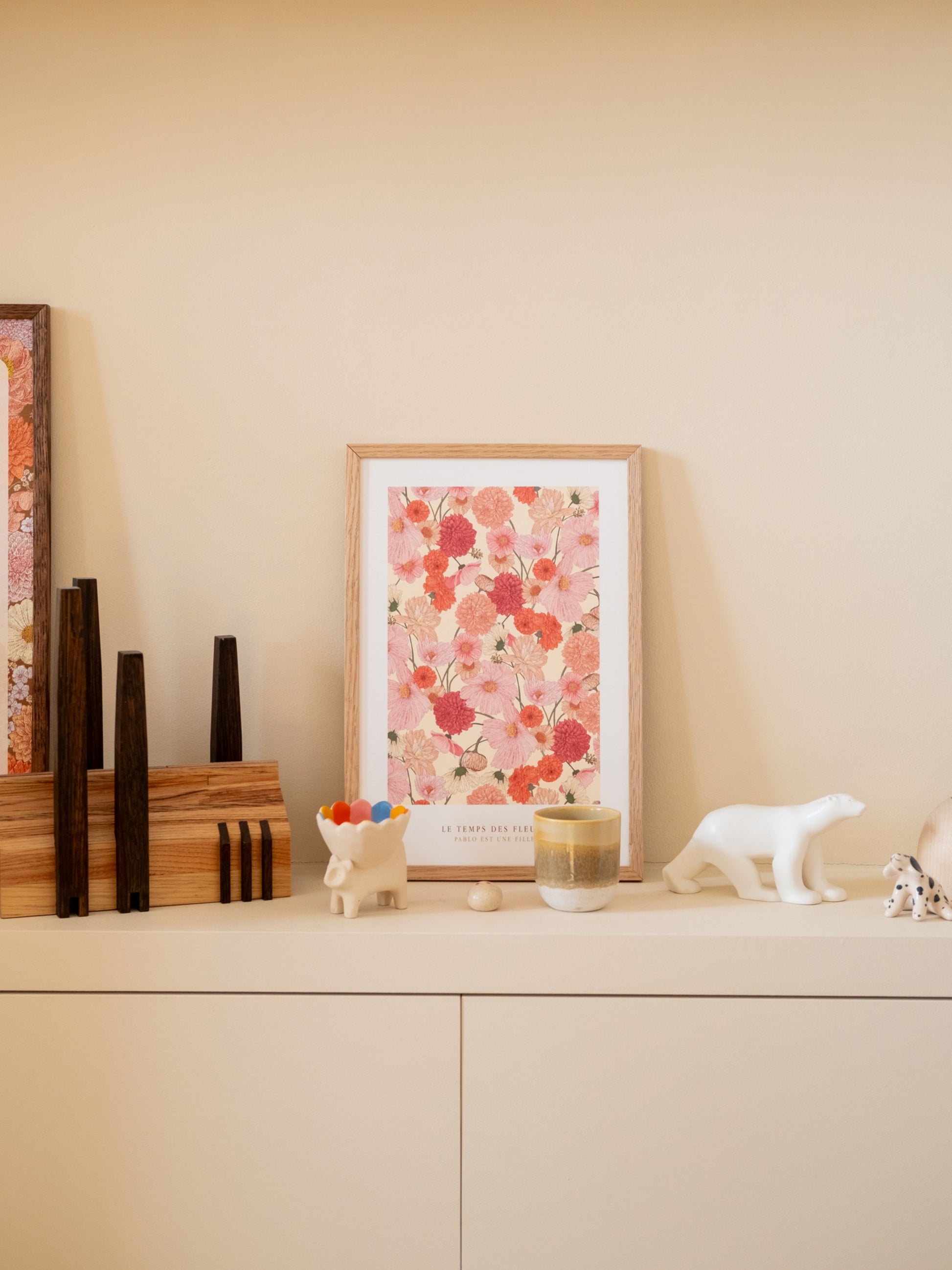 Affiche florale décorative A4 fleurs roses