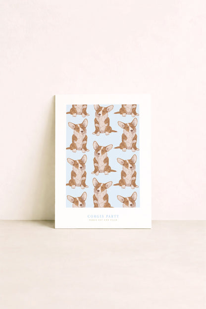 affiche motif chien "corgis party"