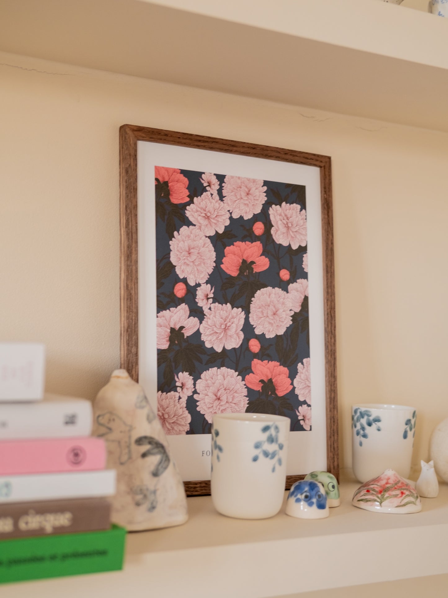 Jolie affiche pivoines dans les tons bleu et rose