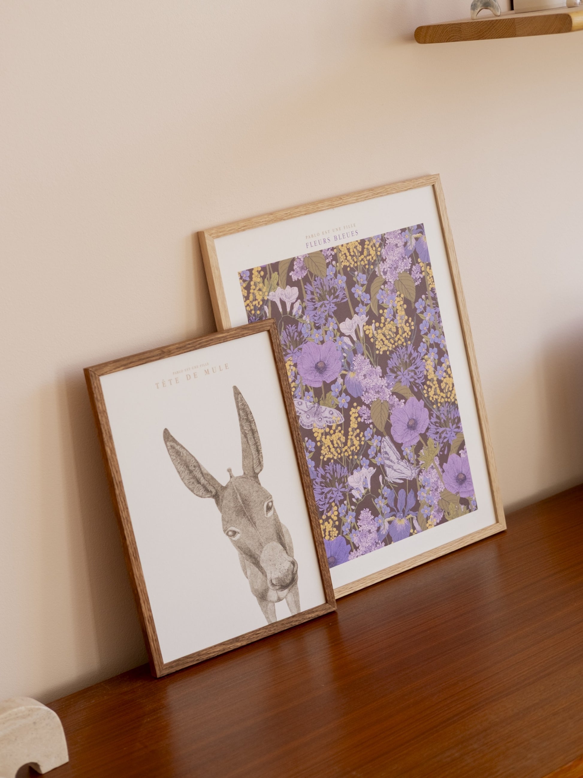 Affiches Ane et fleurs bleues, décoration minimaliste