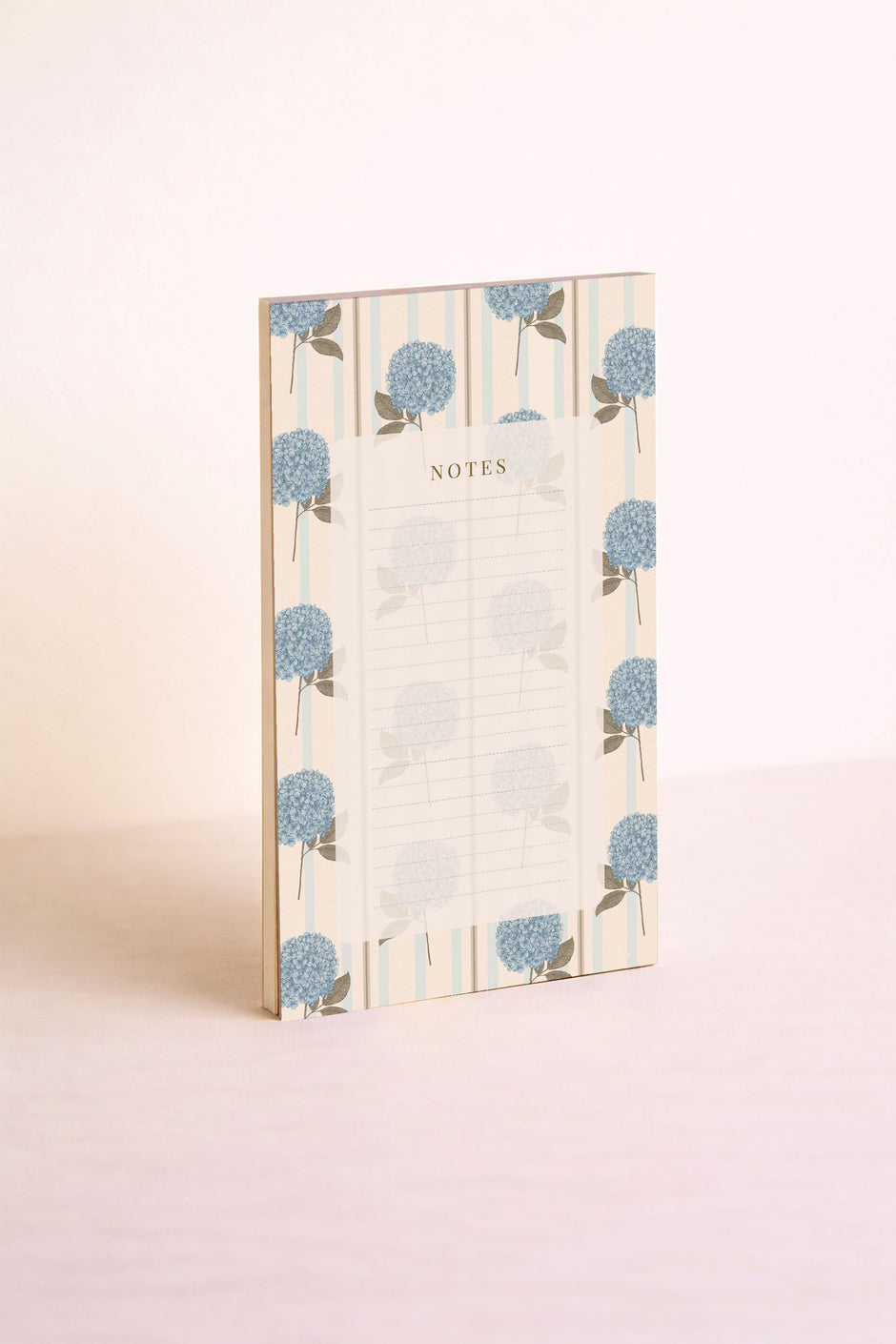 Bloc-notes floral au motif hortensias et rond rayé dans des teintes bleues