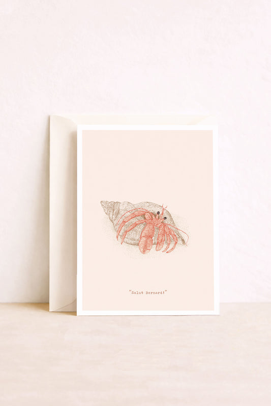 Carte postale Salut Bernard – illustration bernard-l'hermite rose sur fond crème | Pablo est une fille