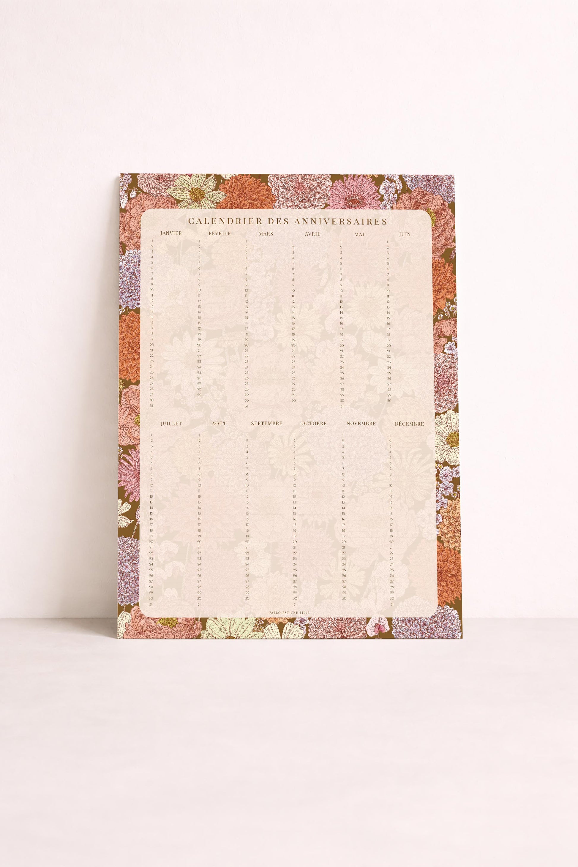 Calendrier perpétuel des anniversaires motif floral mamie