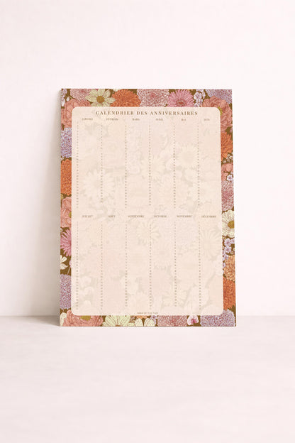 Calendrier perpétuel des anniversaires motif floral mamie