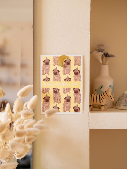 Carte postale anniversaire chien carlin