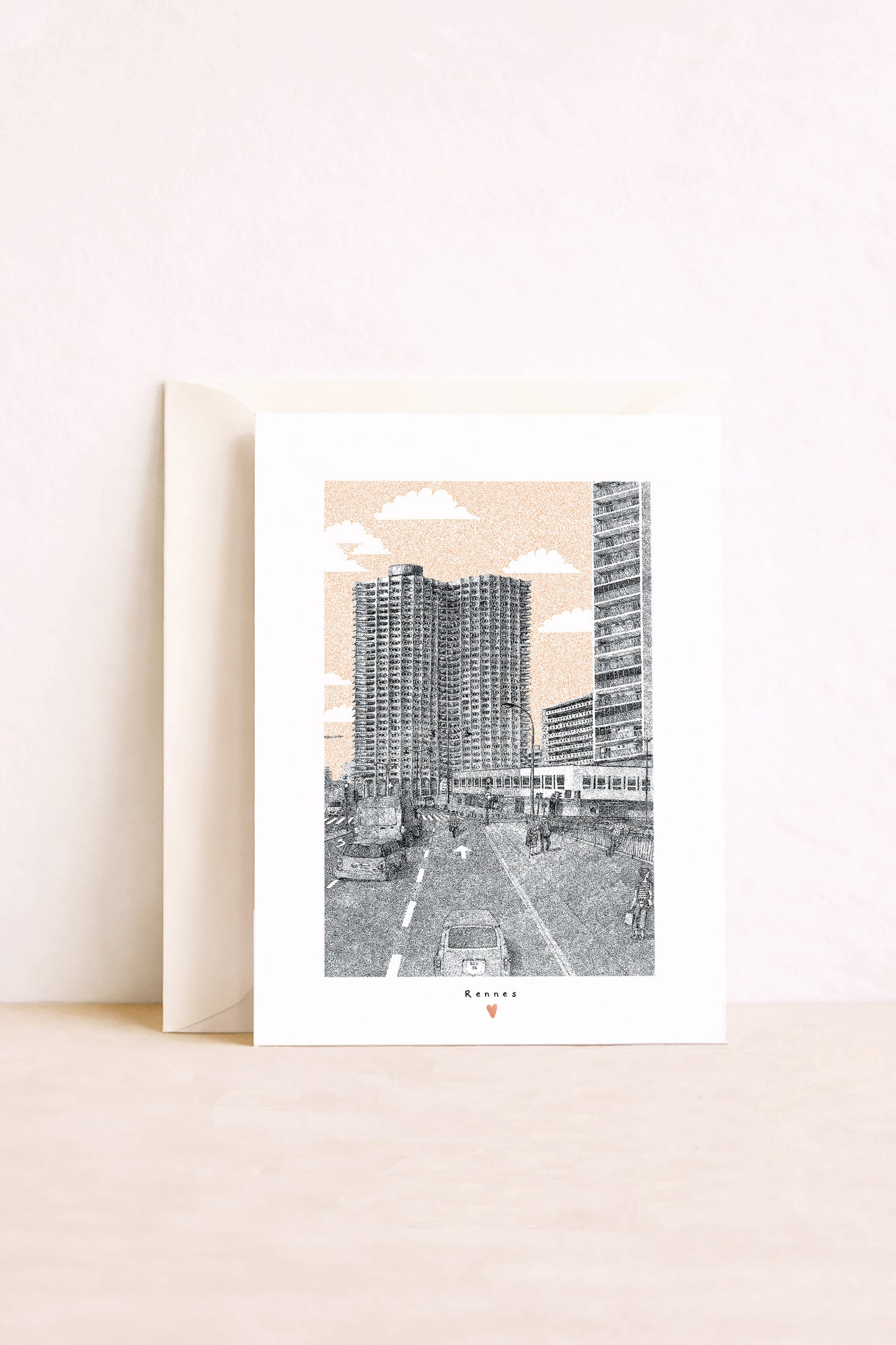 Carte postale illustrée de la tour des horizons à Rennes