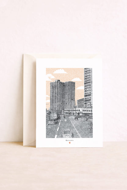Carte postale illustrée de la tour des horizons à Rennes