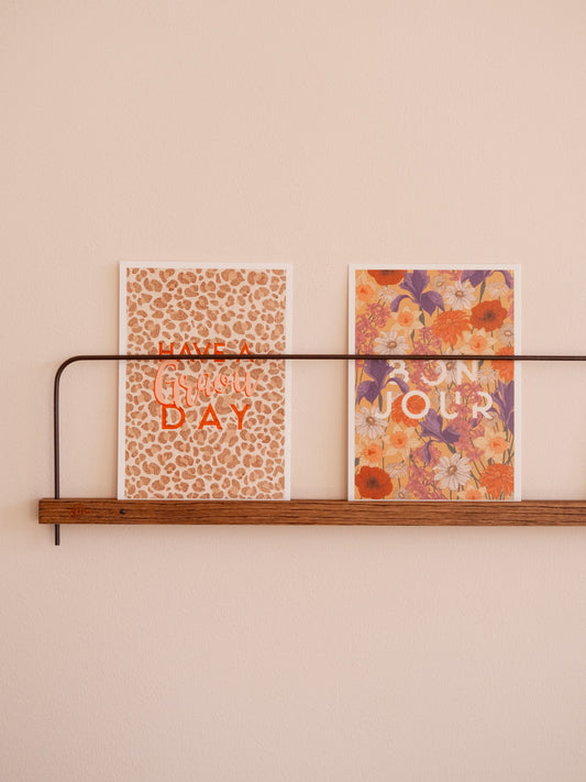 Cartes postales léopard et fleurs