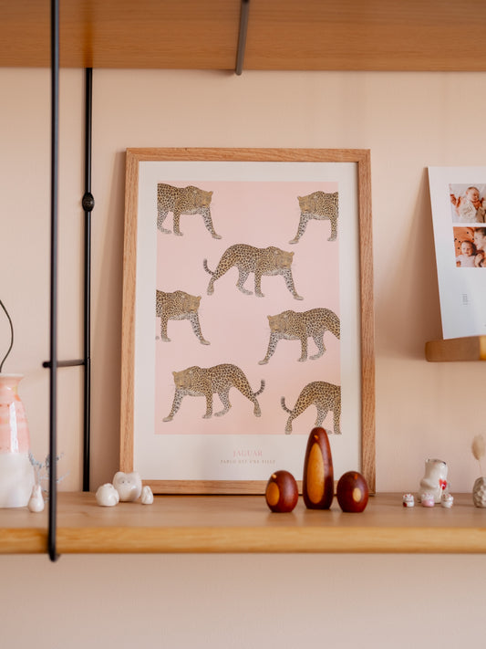 Illustration jaguar sur fond rose