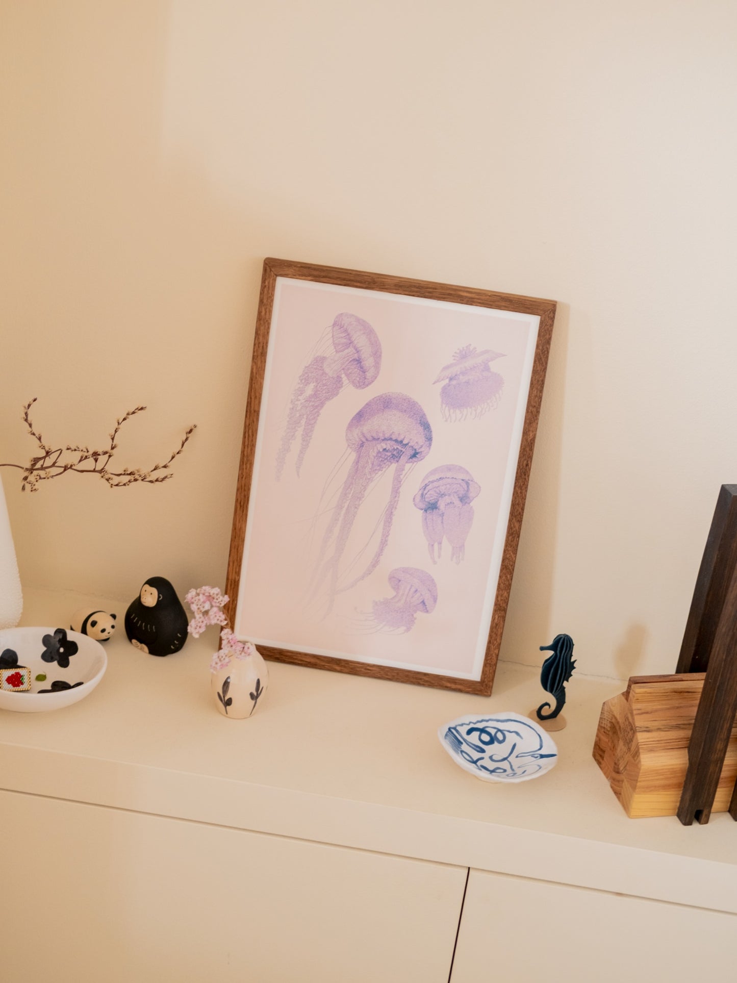 Illustration méduses fond rose