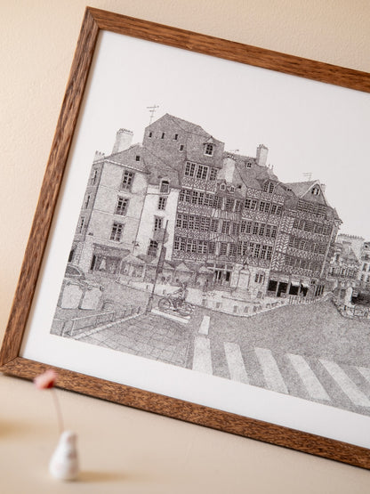 Illustration pointilliste place du champ jacquet rennes