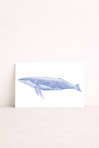 Affiche illustrée d'une baleine bleue en pointillisme par Pablo est une fille