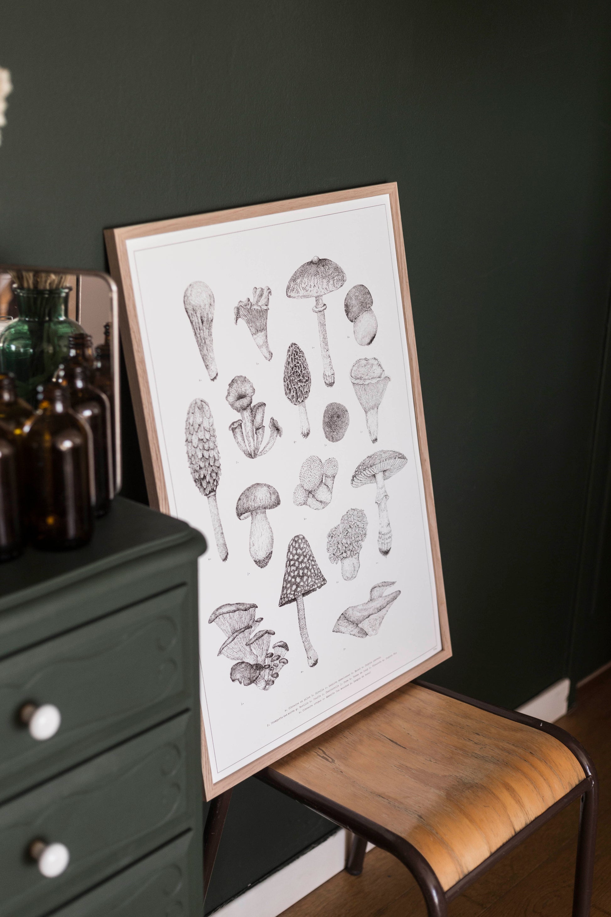 Sérigraphie de champignons en noir et blanc