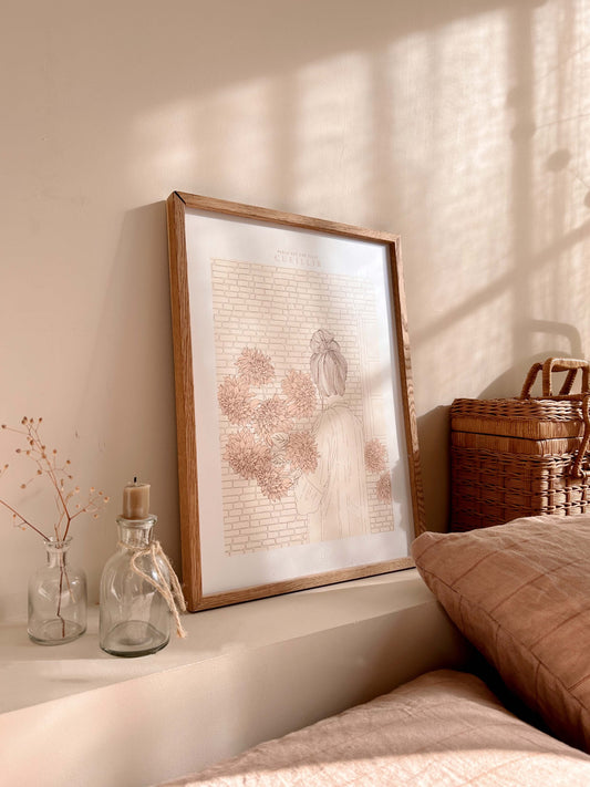 affiche florale silhouette et dahlias