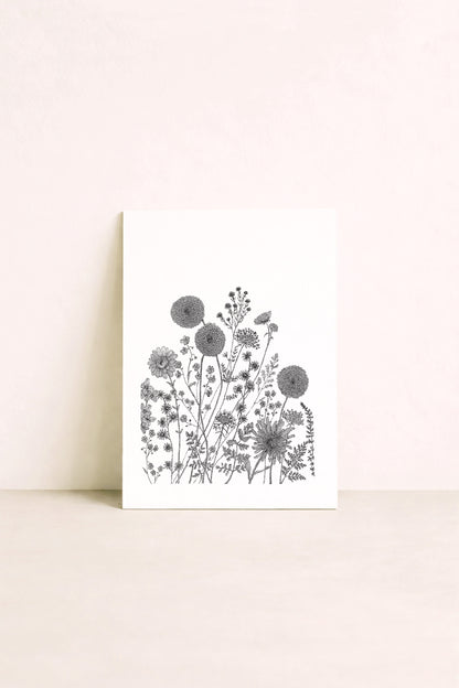 Affiche d'une composition florale en noir et blanc