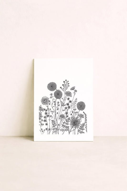 Affiche d'une composition florale en noir et blanc