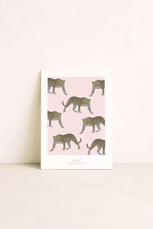 Affiche avec un motif jaguar sur fond rose par Pablo est une fille