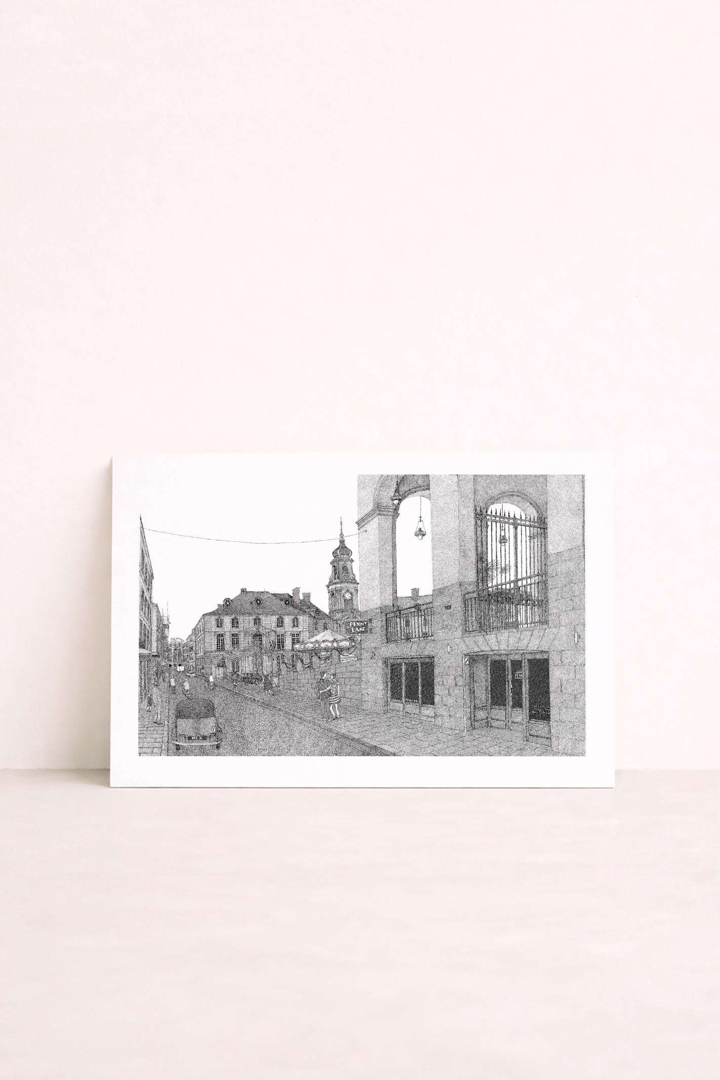 Affiche représentant la place de la mairie de Rennes, dessinée au point par Pablo est une fille