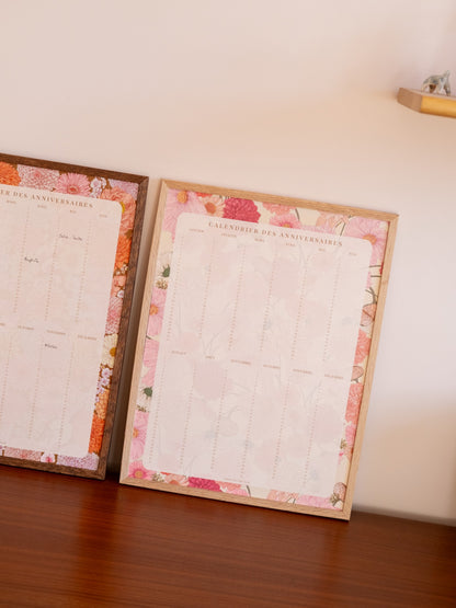Calendrier des anniversaires motif floral