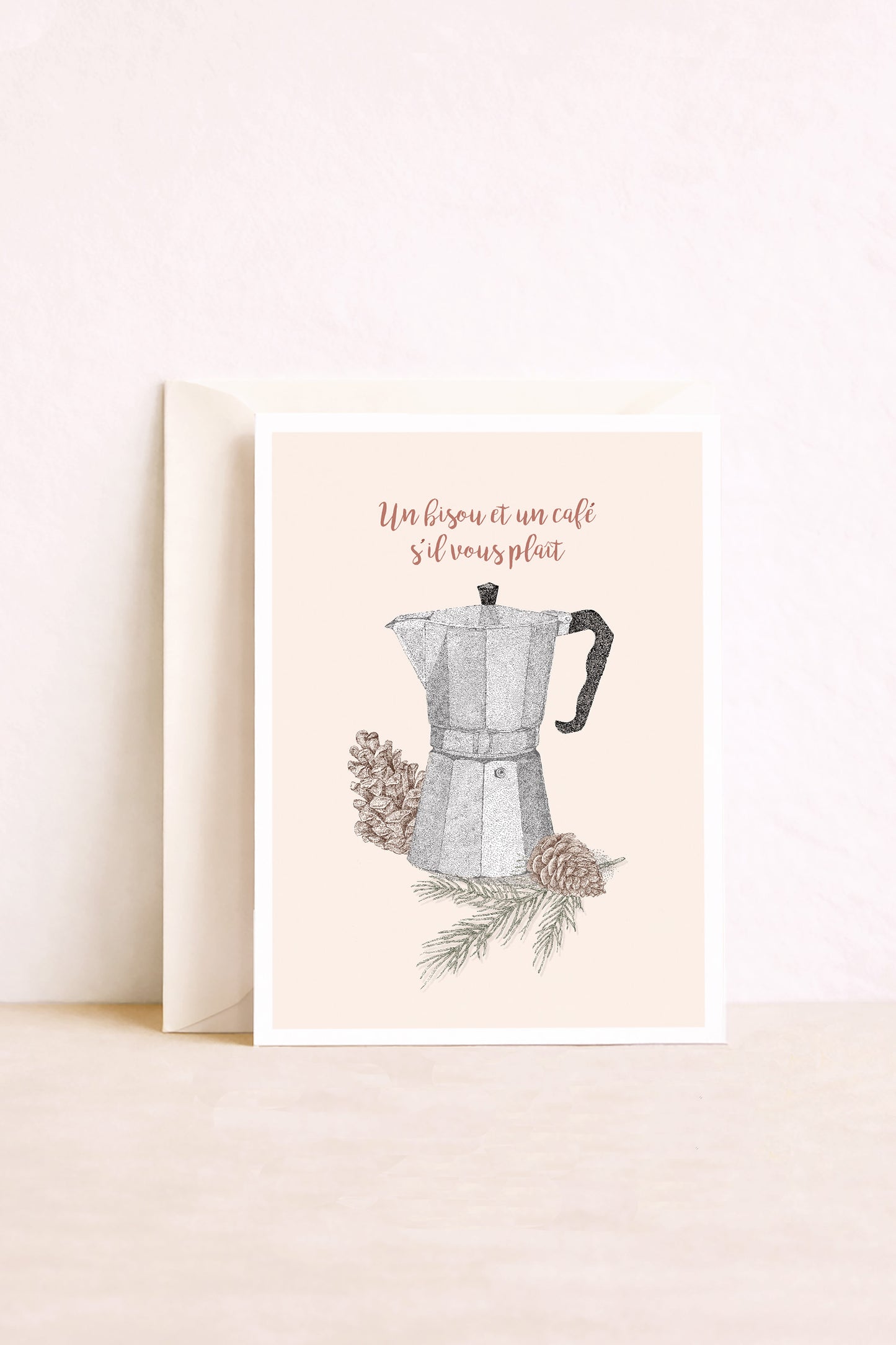 Carte postale un bisou et un café s'il vous plaît