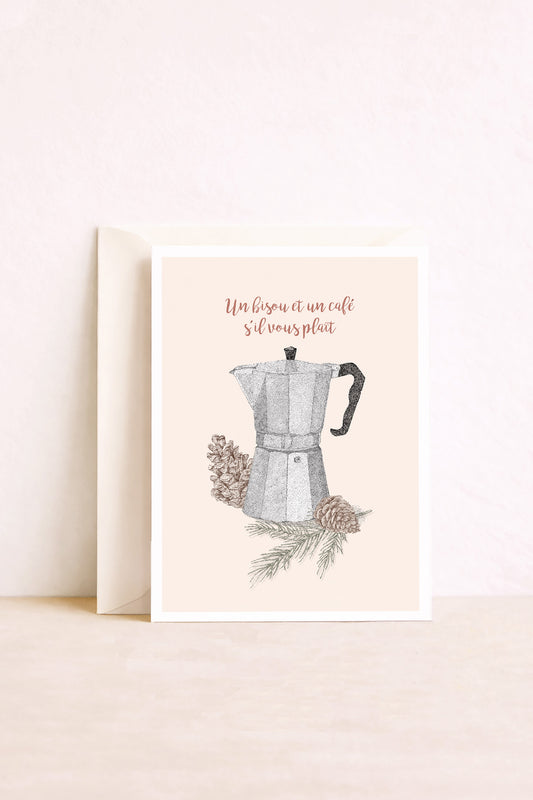 Carte postale un bisou et un café s'il vous plaît