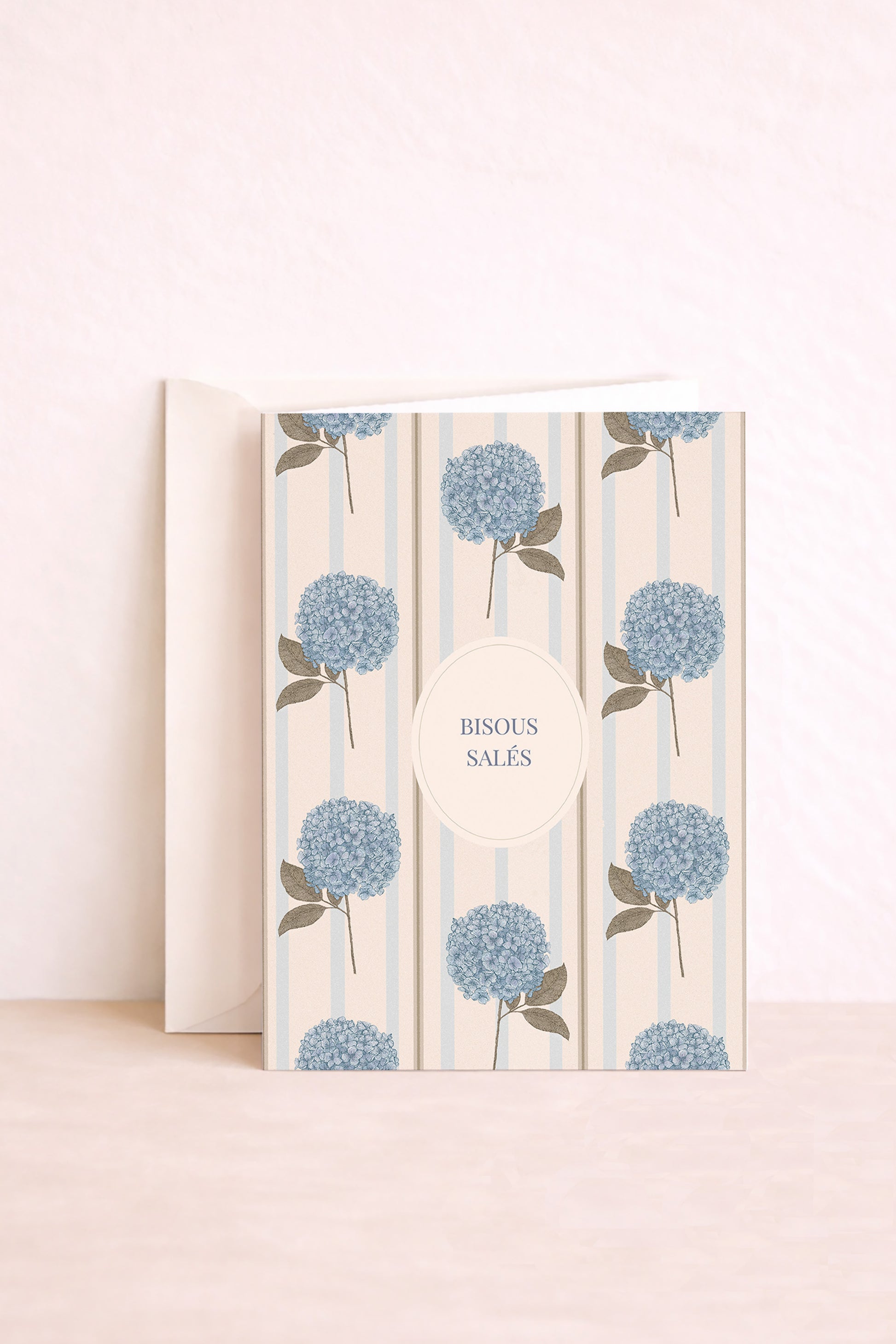 Carte postale double bisous salés - motif hortensias