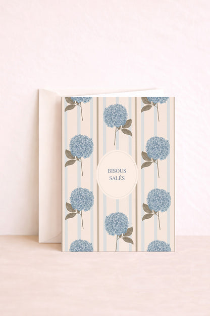 Carte postale double bisous salés - motif hortensias