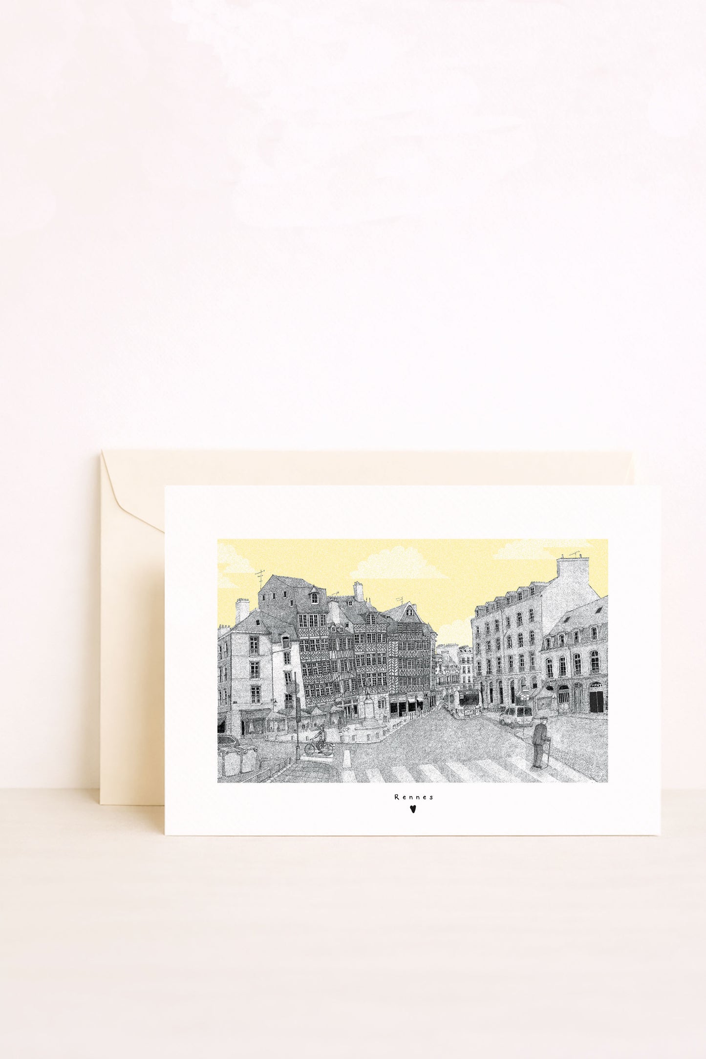 Carte postale illustrée de la place du champ jacquet à Rennes