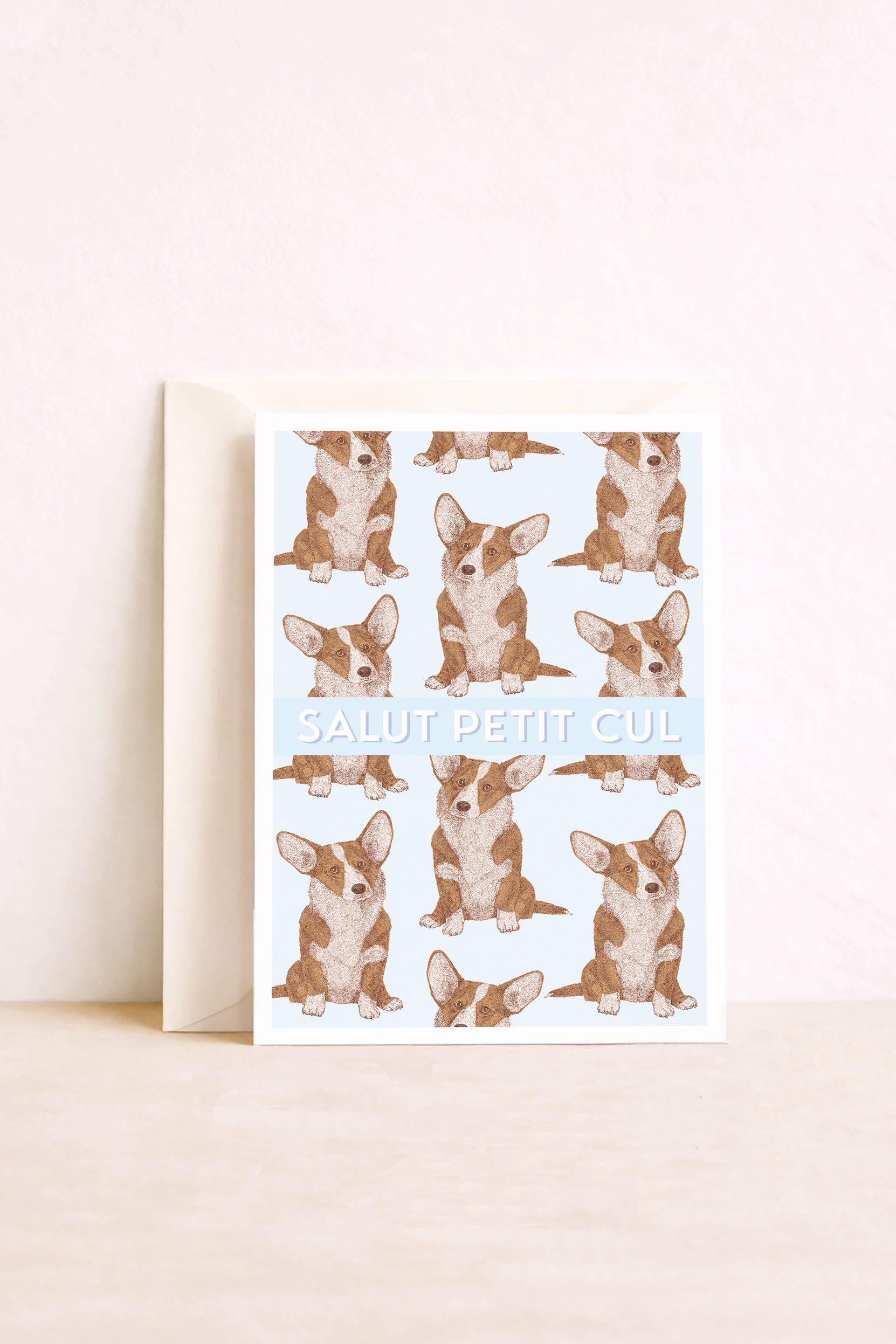 carte postale avec enveloppe chien corgi