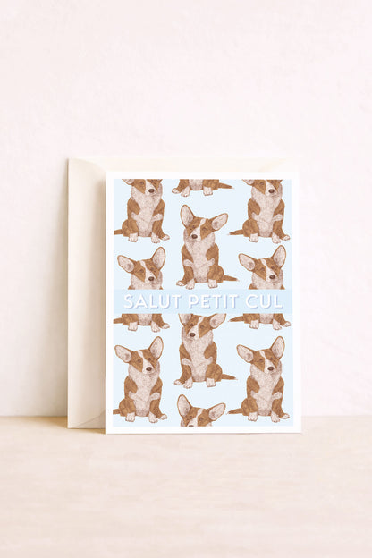 carte postale avec enveloppe chien corgi