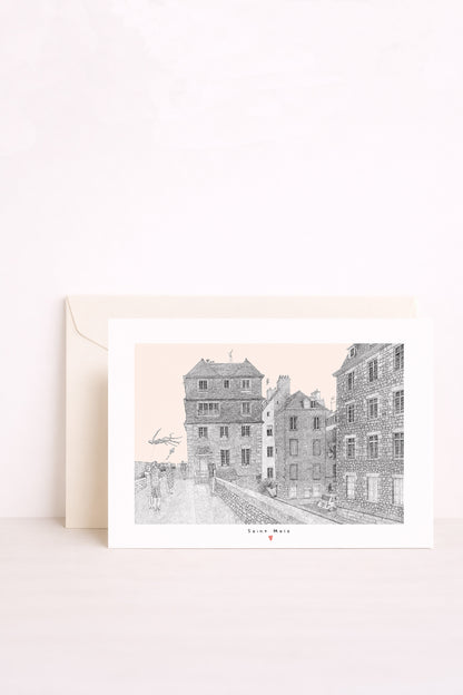 Carte postale illustrée représentant saint malo intramuros