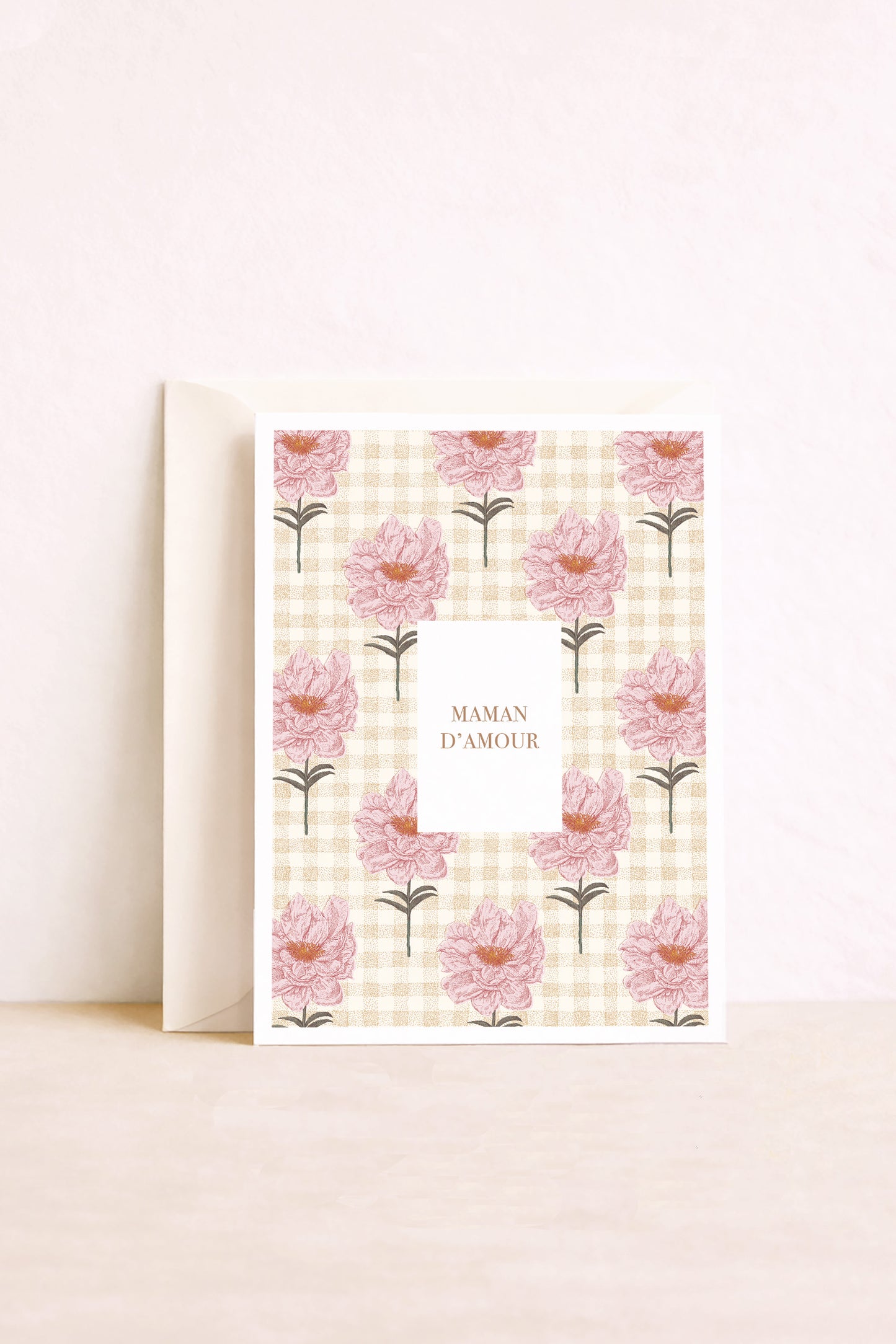 Carte postale Maman d'amour motif vichy et pivoines