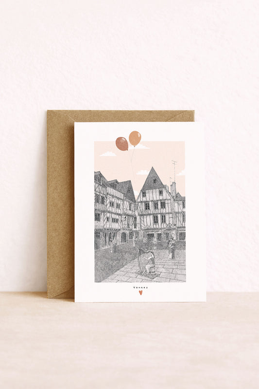 Carte postale illustrée de la place saint pierre à Vannes