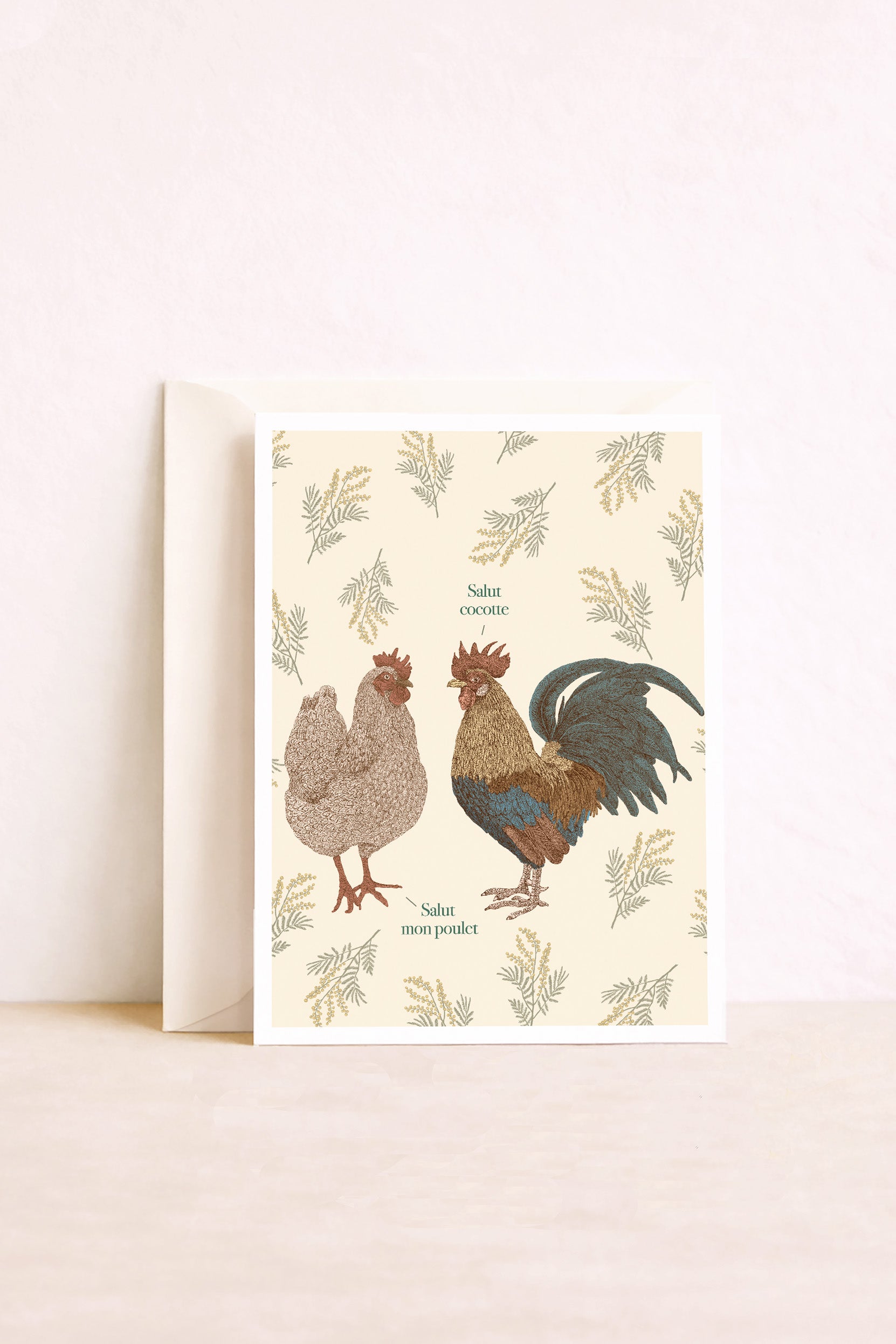 carte illustrée cocottes poule et coq