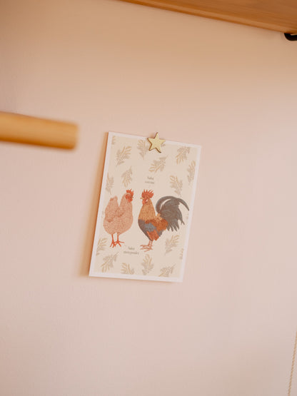carte postale poule et coq